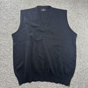 Tuscan Sweater Vest Mens XL Black Wool Blend V Neck Made In Italy Classic Knit